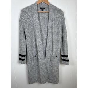 Halogen Petite Small Acrylic Wool Yak‎ Hair Blend Gray Open Chunky Knit Cardigan